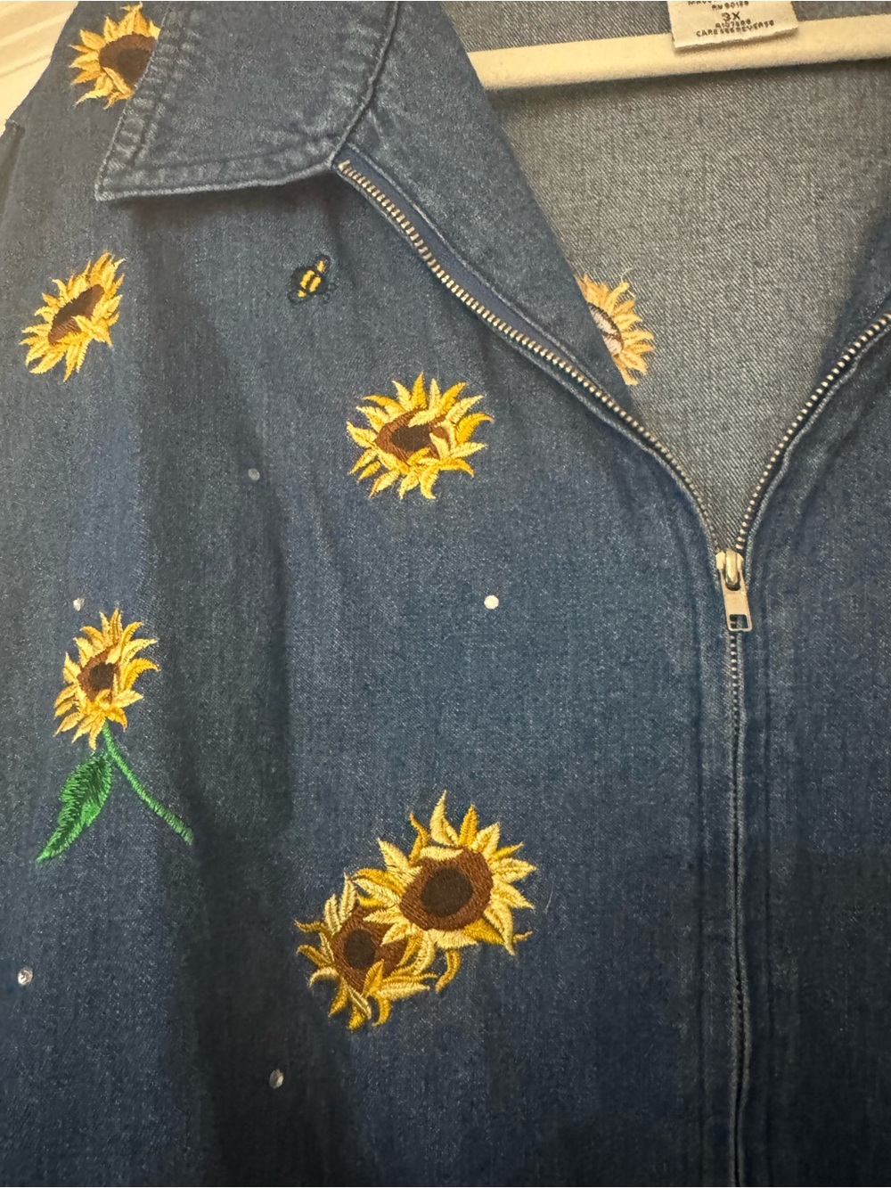 Quacker Factory Denim Jacket with Yellow Sunflower Embroidery - Picture 3 of 5